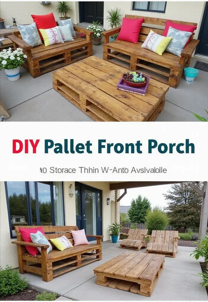 30 Small Front Porch Ideas That Maximize Every Inch - 12. DIY Pallet Furniture