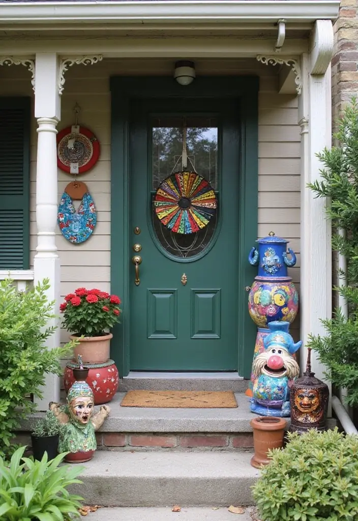 30 Small Front Porch Ideas That Maximize Every Inch - 14. Outdoor Art
