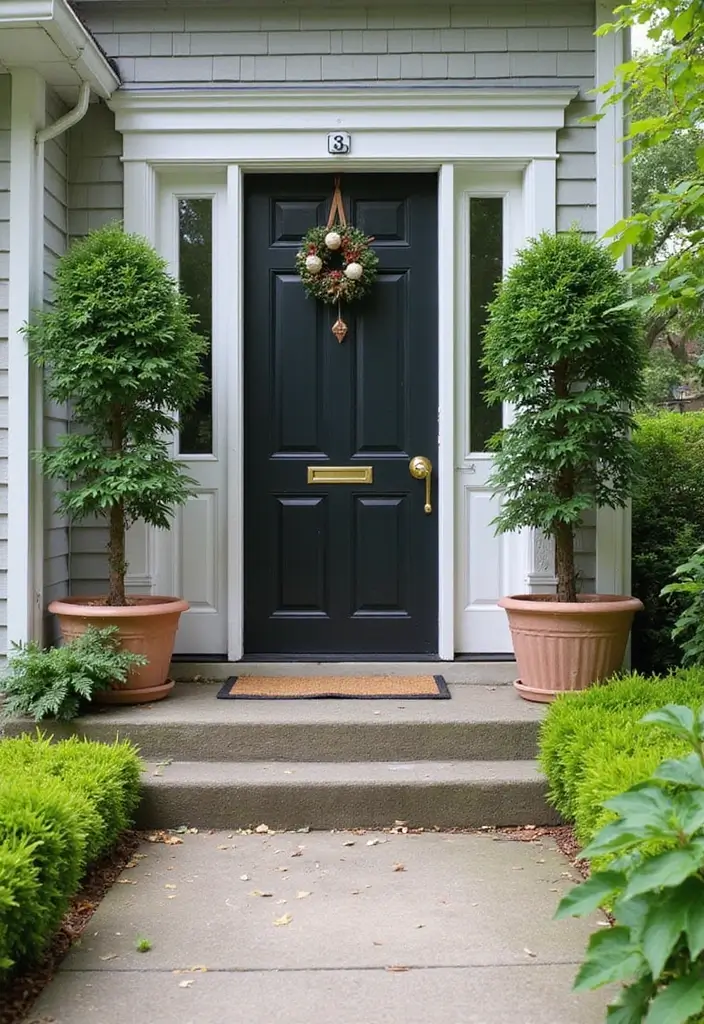 30 Small Front Porch Ideas That Maximize Every Inch - 16. Potted Trees