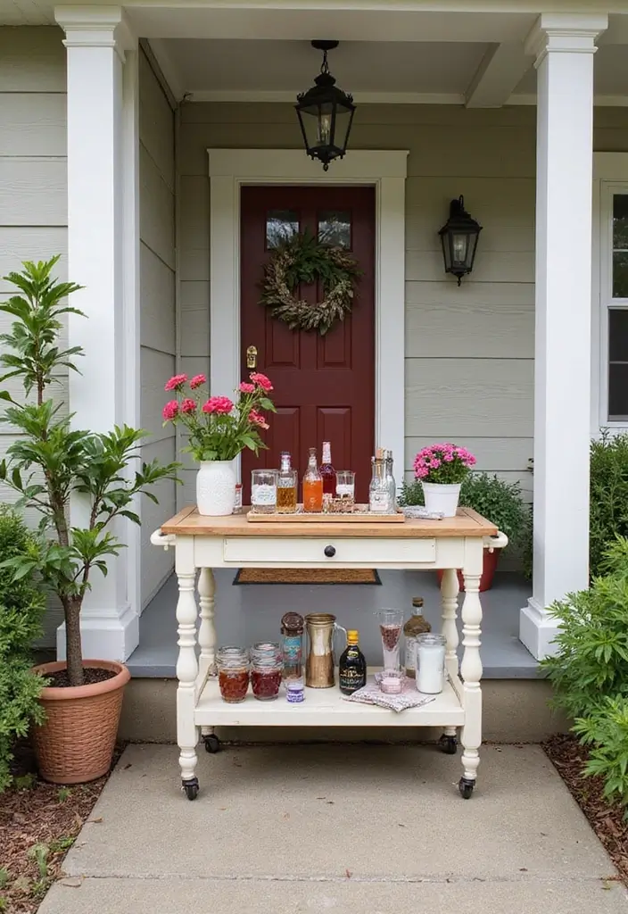 30 Small Front Porch Ideas That Maximize Every Inch - 22. Mini Bar Station