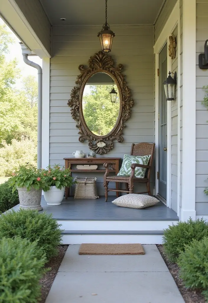 30 Small Front Porch Ideas That Maximize Every Inch - 23. Use Mirrors