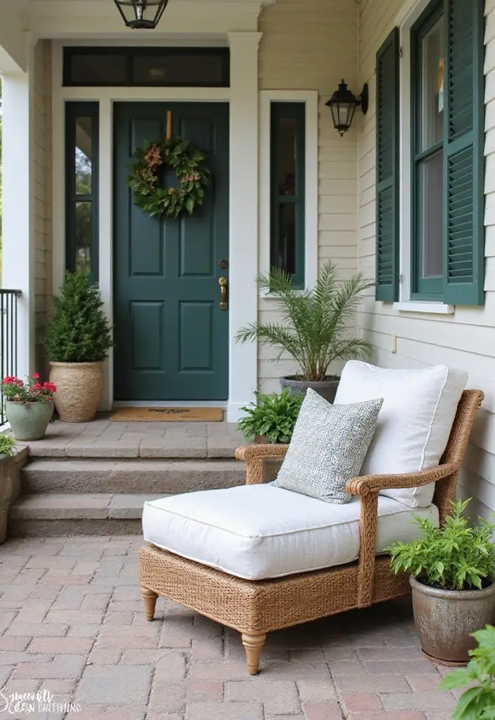 30 Small Front Porch Ideas That Maximize Every Inch - 24. Outdoor Ottoman