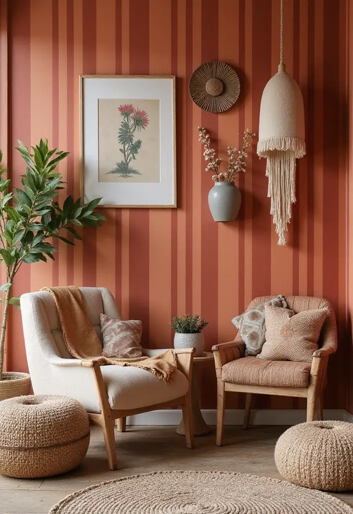 25+ Accent Wall Paint Ideas That Instantly Upgrade Your Space 10 25+ Accent Wall Paint Ideas That Instantly Upgrade Your Space - 10. Earthy Terracotta Stripes
