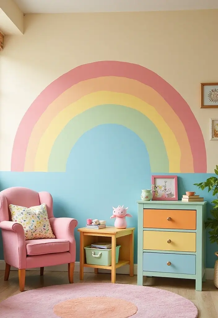 25+ Accent Wall Paint Ideas That Instantly Upgrade Your Space 16 25+ Accent Wall Paint Ideas That Instantly Upgrade Your Space - 16. Playful Pastel Rainbow
