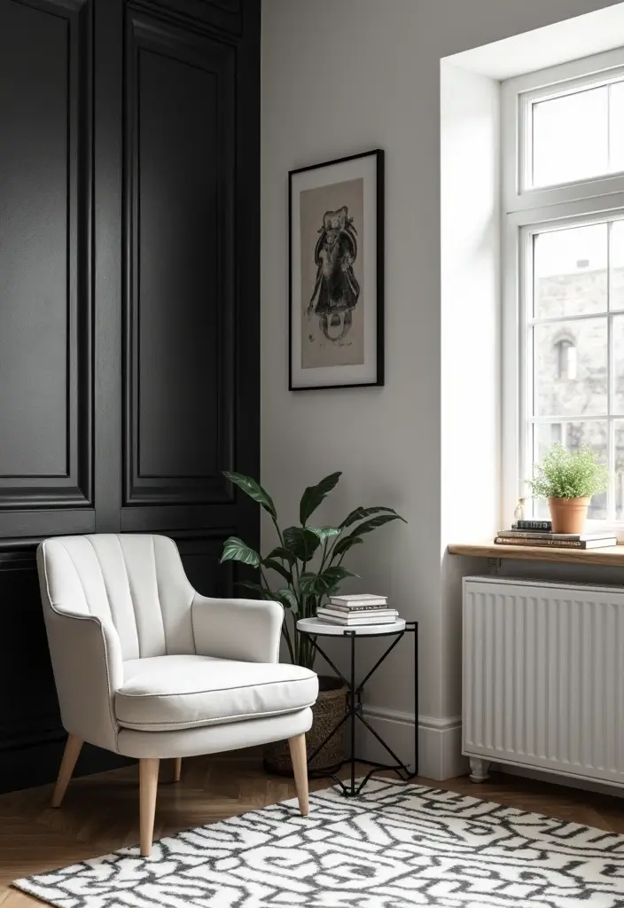 25+ Accent Wall Paint Ideas That Instantly Upgrade Your Space 20 25+ Accent Wall Paint Ideas That Instantly Upgrade Your Space - 20. Classic Black and White