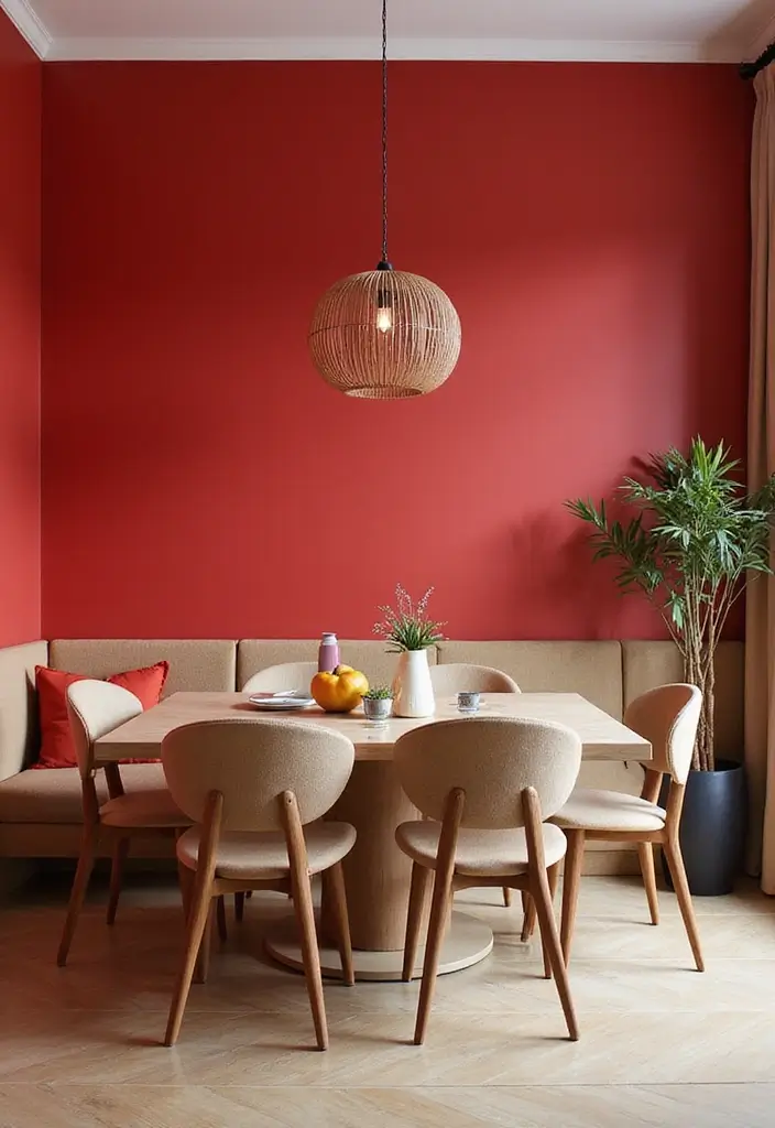 25 Beautiful House Color Schemes Interior Designers Recommend - 10. Bold Red and Soft Beige