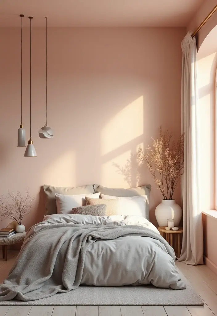 25 Beautiful House Color Schemes Interior Designers Recommend - 16. Soft Peach and Cool Gray