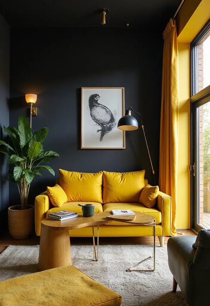 25 Beautiful House Color Schemes Interior Designers Recommend - 17. Bold Black and Bright Yellow