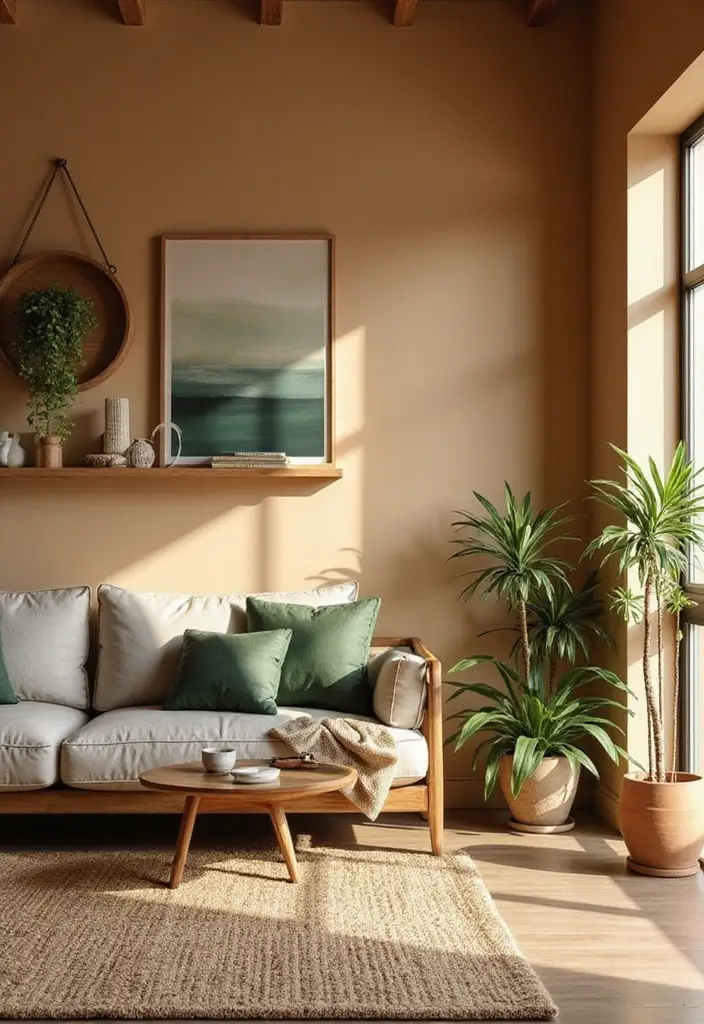 25 Beautiful House Color Schemes Interior Designers Recommend - 20. Cozy Tan and Earthy Green
