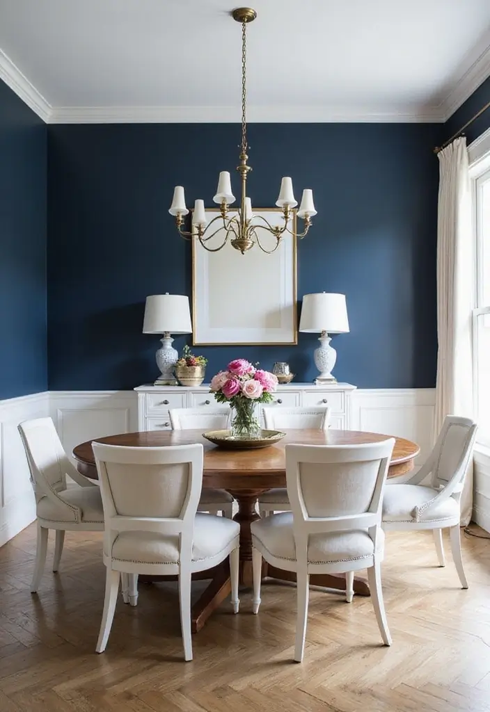 25 Beautiful House Color Schemes Interior Designers Recommend - 23. Classic White and Bold Navy