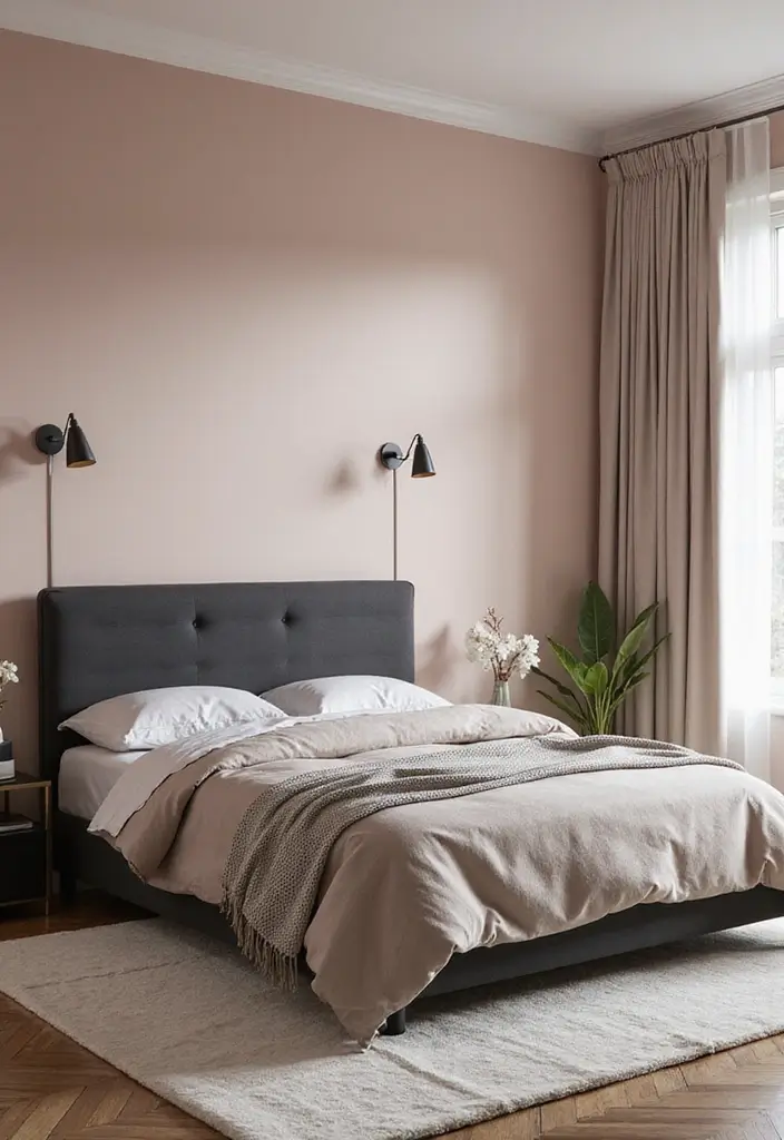25 Beautiful House Color Schemes Interior Designers Recommend - 4. Soft Blush and Charcoal