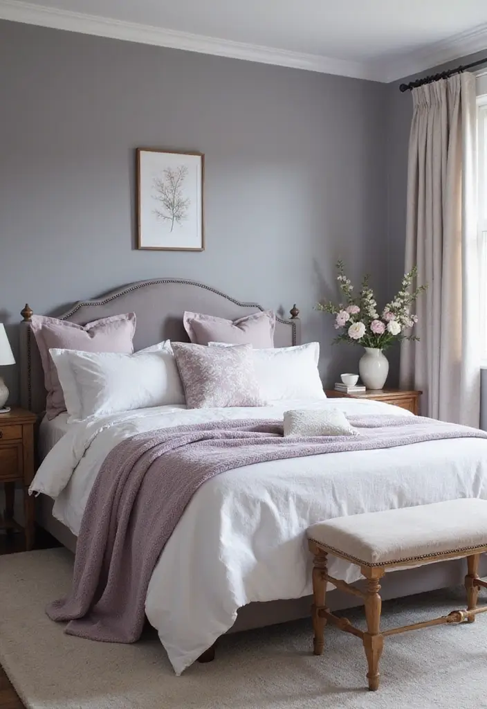 25 Beautiful House Color Schemes Interior Designers Recommend - 6. Elegant Gray and Soft Lavender