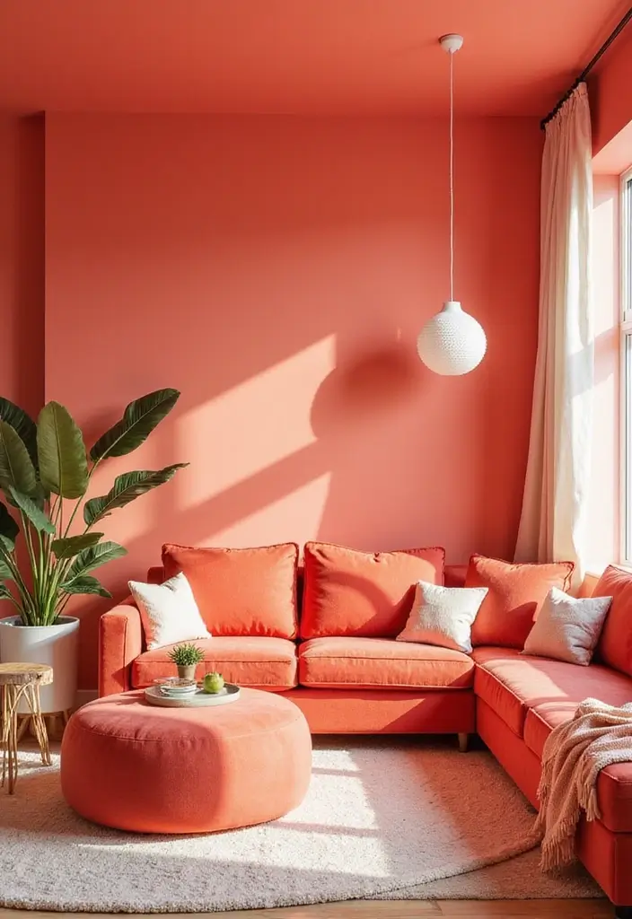 25+ Best Paint Colors for Living Room That Create Cozy & Stylish Spaces - 15. Bright Coral