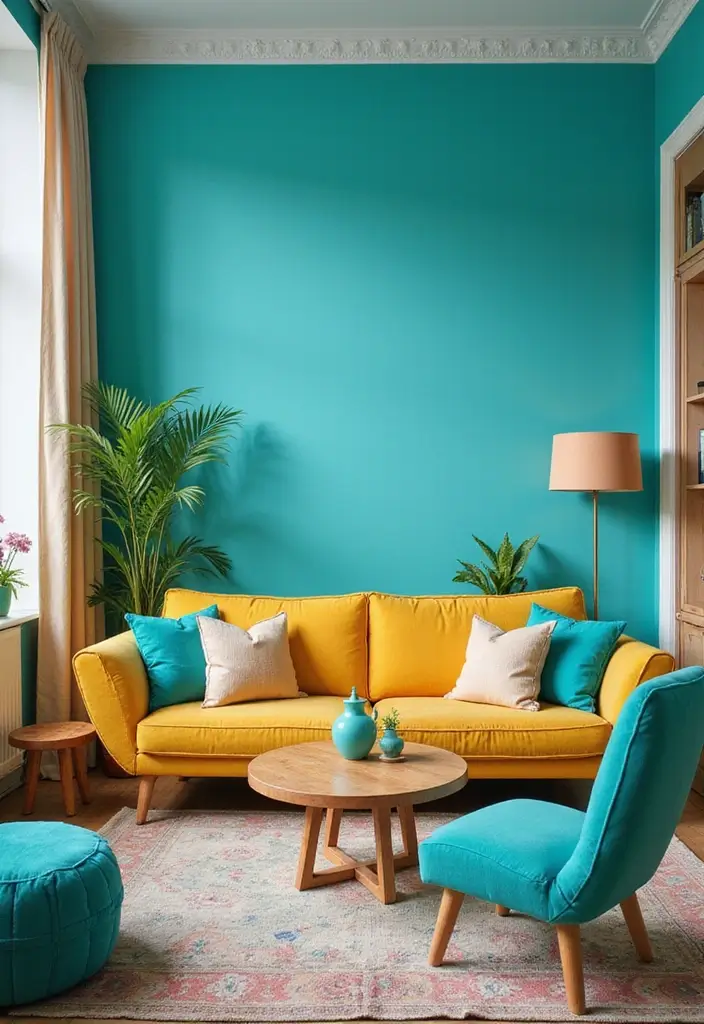 25+ Best Paint Colors for Living Room That Create Cozy & Stylish Spaces - 19. Bright Turquoise