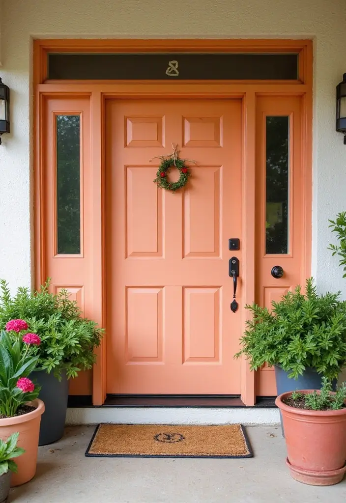 25+ Front Door Paint Colors to Make a Striking First Impression 13 25+ Front Door Paint Colors to Make a Striking First Impression - 13. Cheerful Peach