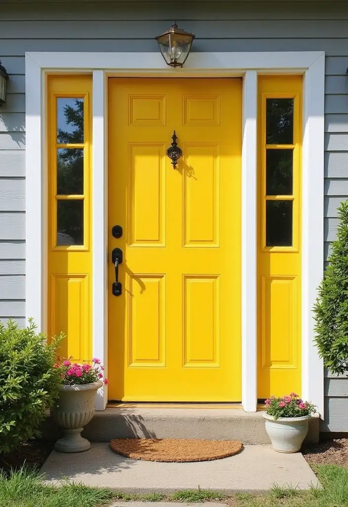 25+ Front Door Paint Colors to Make a Striking First Impression 18 25+ Front Door Paint Colors to Make a Striking First Impression - 18. Sunny Lemon Yellow