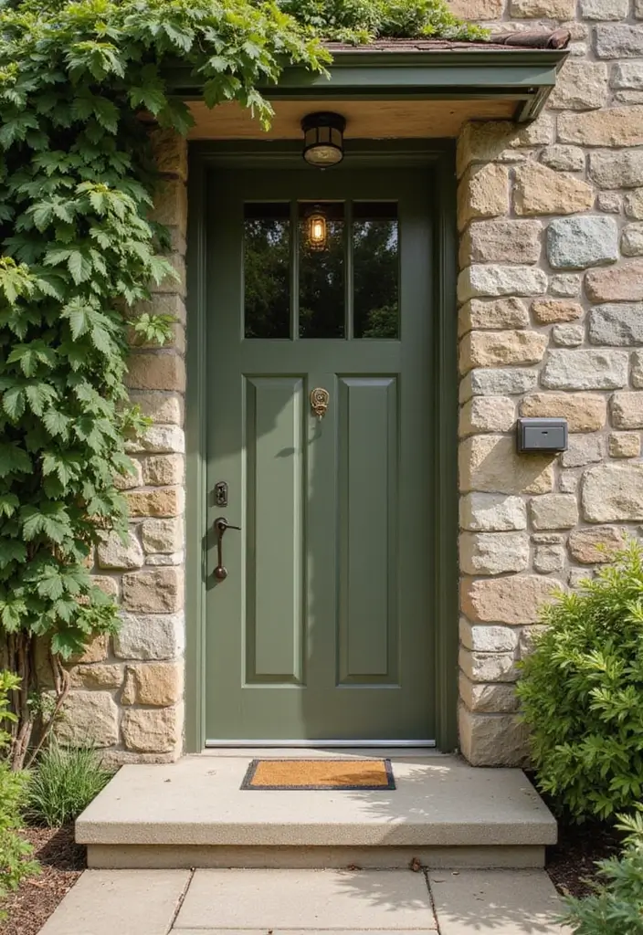 25+ Front Door Paint Colors to Make a Striking First Impression 19 25+ Front Door Paint Colors to Make a Striking First Impression - 19. Earthy Olive Green