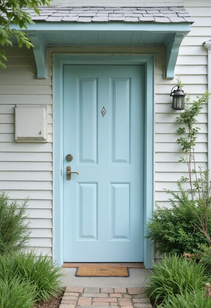 25+ Front Door Paint Colors to Make a Striking First Impression 21 25+ Front Door Paint Colors to Make a Striking First Impression - 21. Gentle Powder Blue