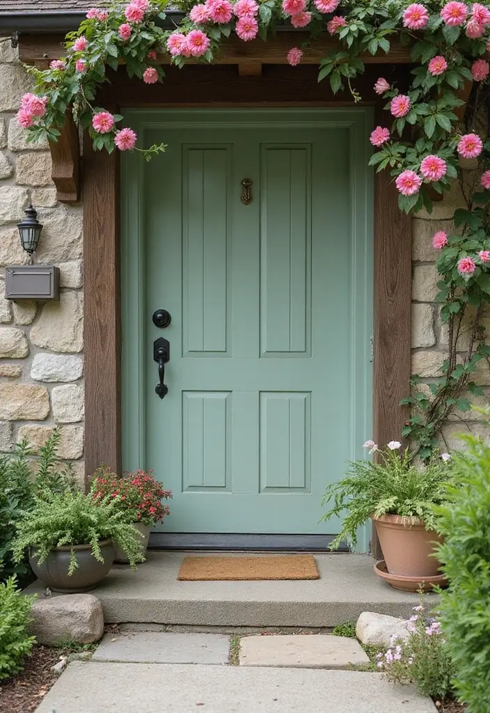 25+ Front Door Paint Colors to Make a Striking First Impression 5 25+ Front Door Paint Colors to Make a Striking First Impression - 5. Peaceful Sage Green