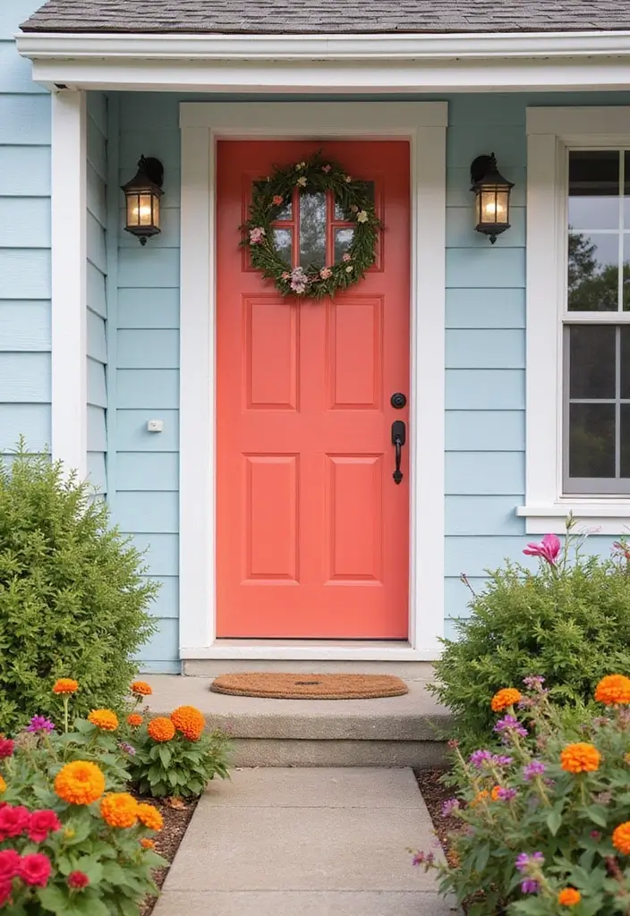 25+ Front Door Paint Colors to Make a Striking First Impression 6 25+ Front Door Paint Colors to Make a Striking First Impression - 6. Vibrant Coral