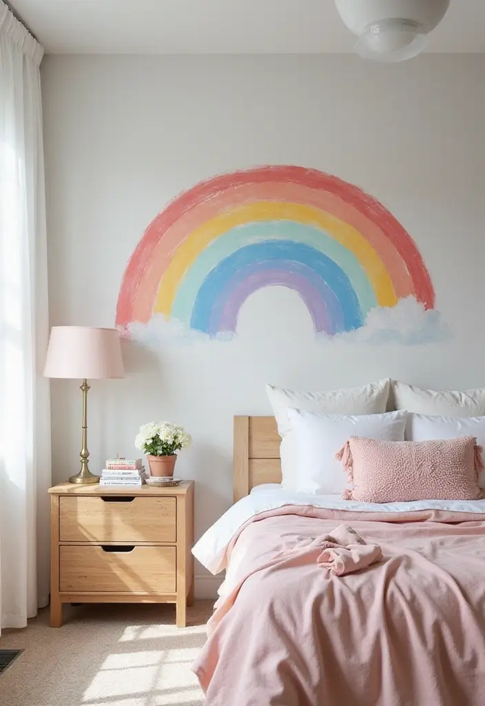 25 Fun Girls Room Paint Ideas with Pops of Color - 1. Rainbow Dreams
