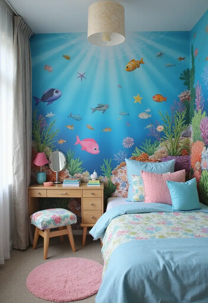 25 Fun Girls Room Paint Ideas with Pops of Color - 11. Under the Sea