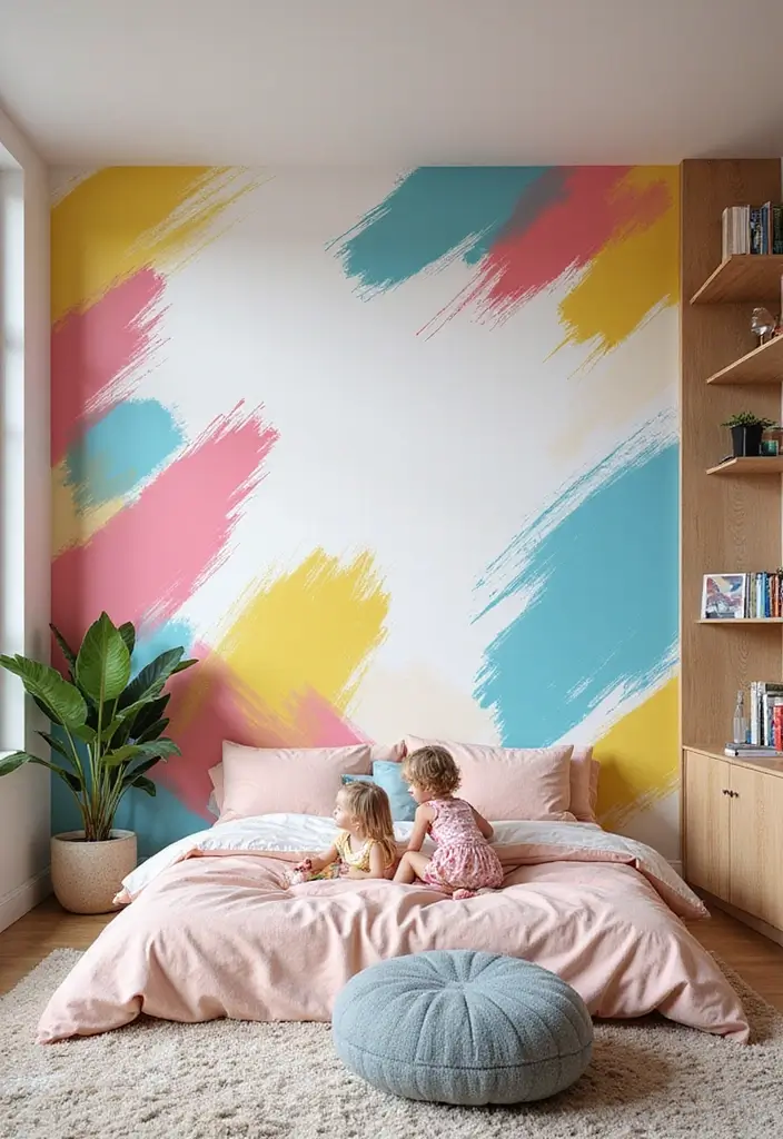25 Fun Girls Room Paint Ideas with Pops of Color - 18. Artsy Brushstrokes