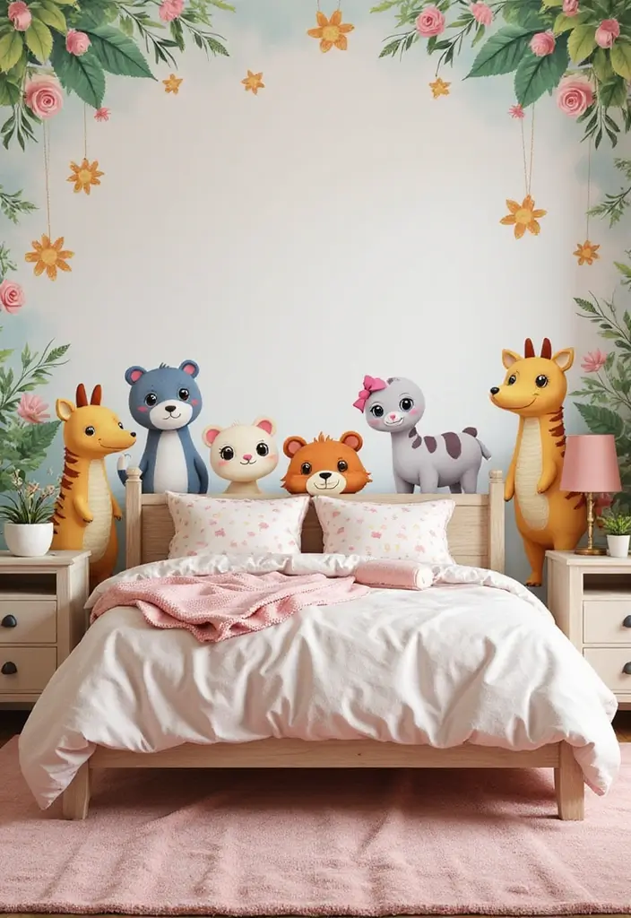 25 Fun Girls Room Paint Ideas with Pops of Color - 20. Cute Animal Friends