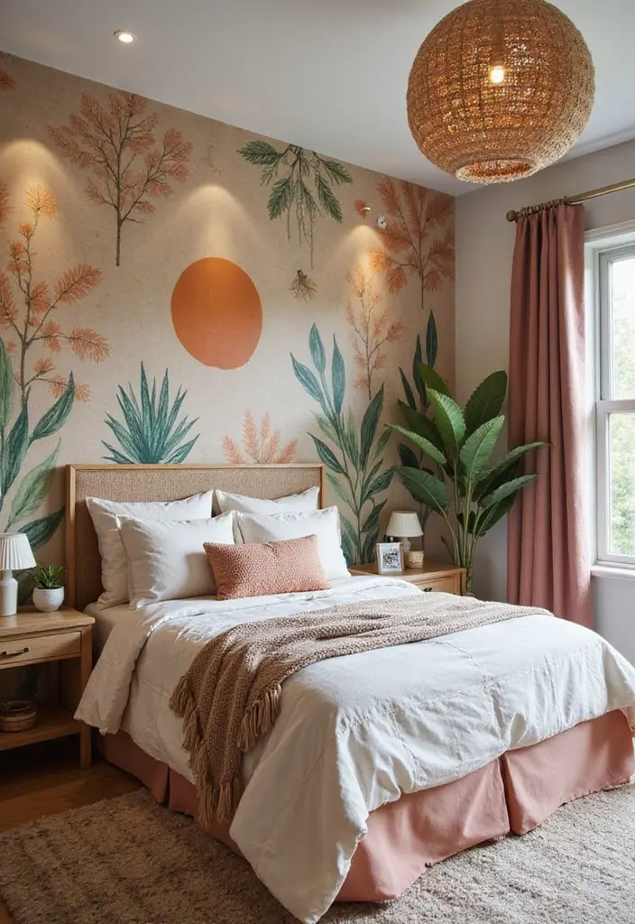 25 Fun Girls Room Paint Ideas with Pops of Color - 23. Trendy Boho Vibes