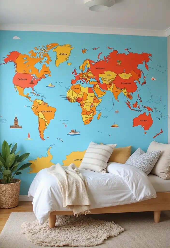 25 Fun Girls Room Paint Ideas with Pops of Color - 24. Adventure Map