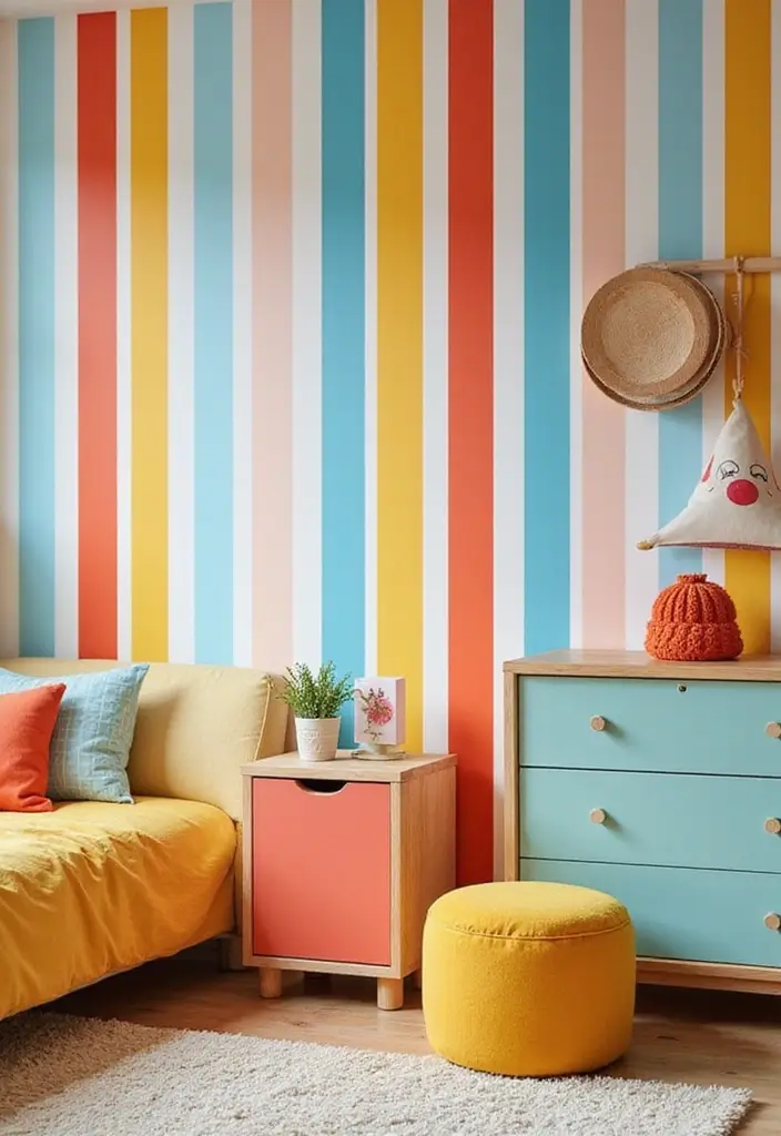 25 Fun Girls Room Paint Ideas with Pops of Color - 6. Playful Stripes