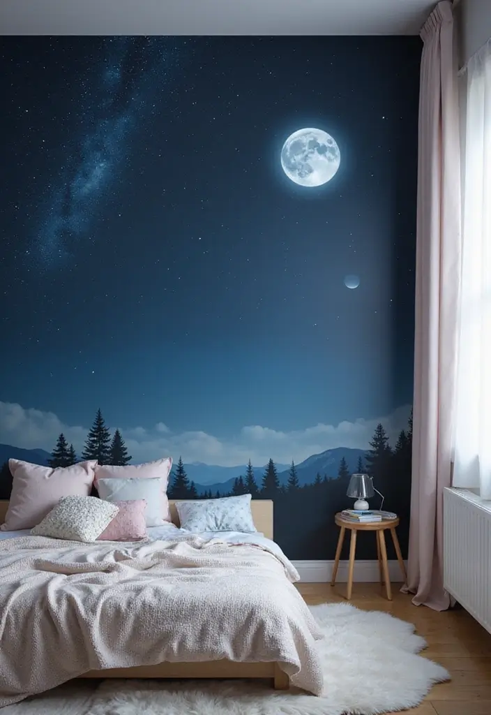 25 Fun Girls Room Paint Ideas with Pops of Color - 7. Starry Night