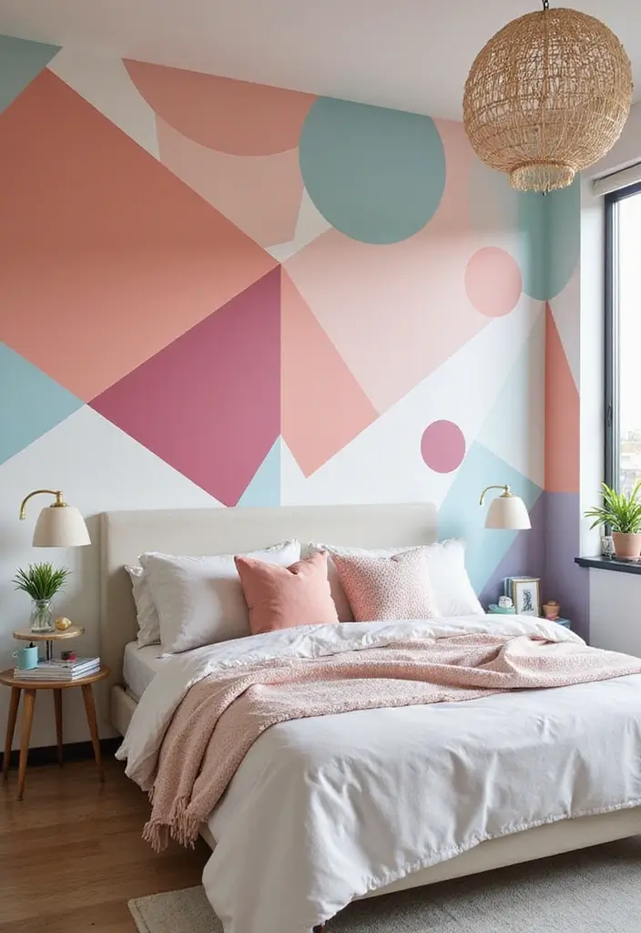 25 Fun Girls Room Paint Ideas with Pops of Color - 9. Geometric Shapes