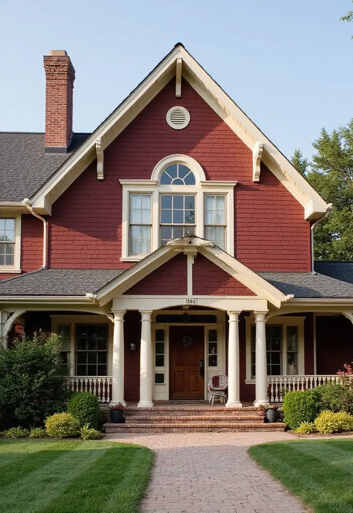 25 Gorgeous Bloxburg Color Schemes Exterior House Ideas - 14. Rich Burgundy Elegance