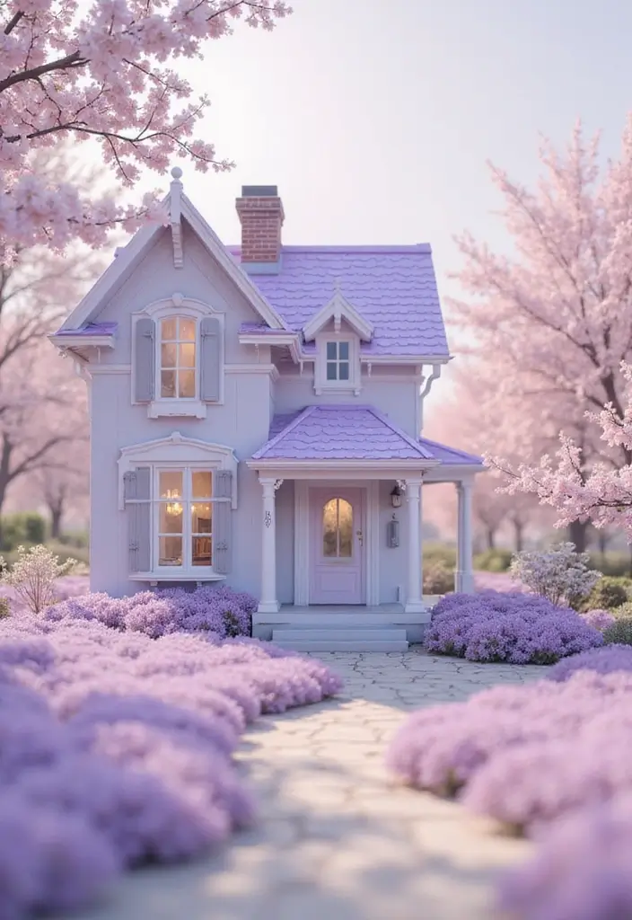 25 Gorgeous Bloxburg Color Schemes Exterior House Ideas - 18. Soft Lavender Appeal