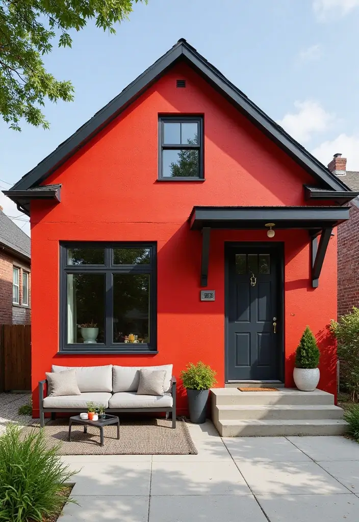 25 Gorgeous Bloxburg Color Schemes Exterior House Ideas - 23. Blazing Red and Cool Gray