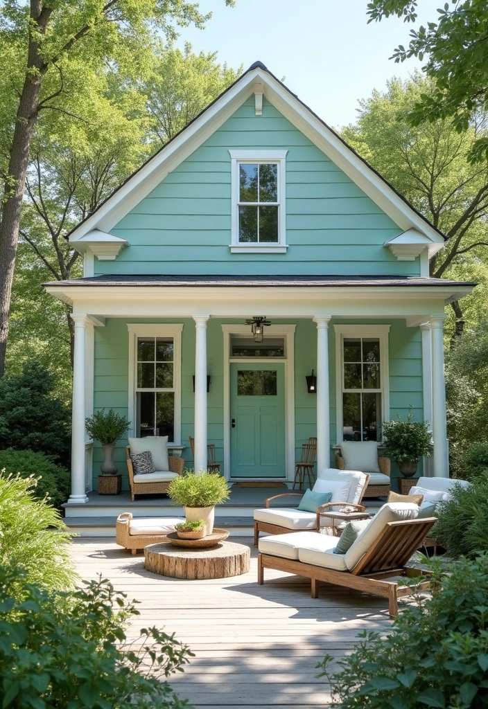 25 Gorgeous Bloxburg Color Schemes Exterior House Ideas - 24. Calm Seafoam and White