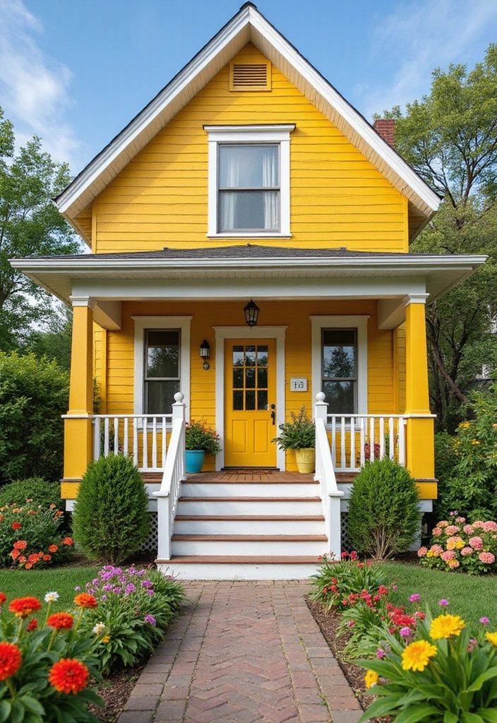 25 Gorgeous Bloxburg Color Schemes Exterior House Ideas - 5. Vibrant Yellow Cheer