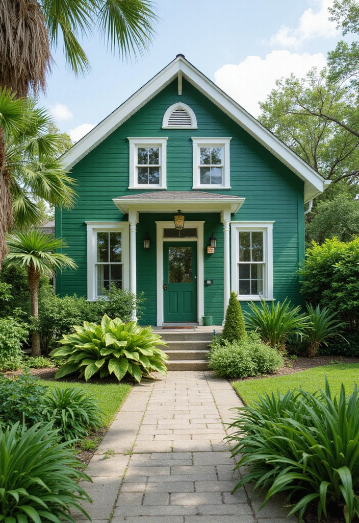 25 Gorgeous Bloxburg Color Schemes Exterior House Ideas - 9. Tropical Greens and Whites