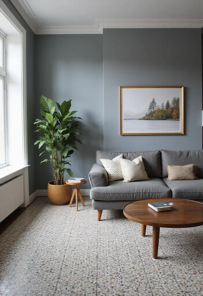 25 Ideas de Salas Color Gris Decoracion Hermosa - 18. Mosaicos en Pisos o Paredes