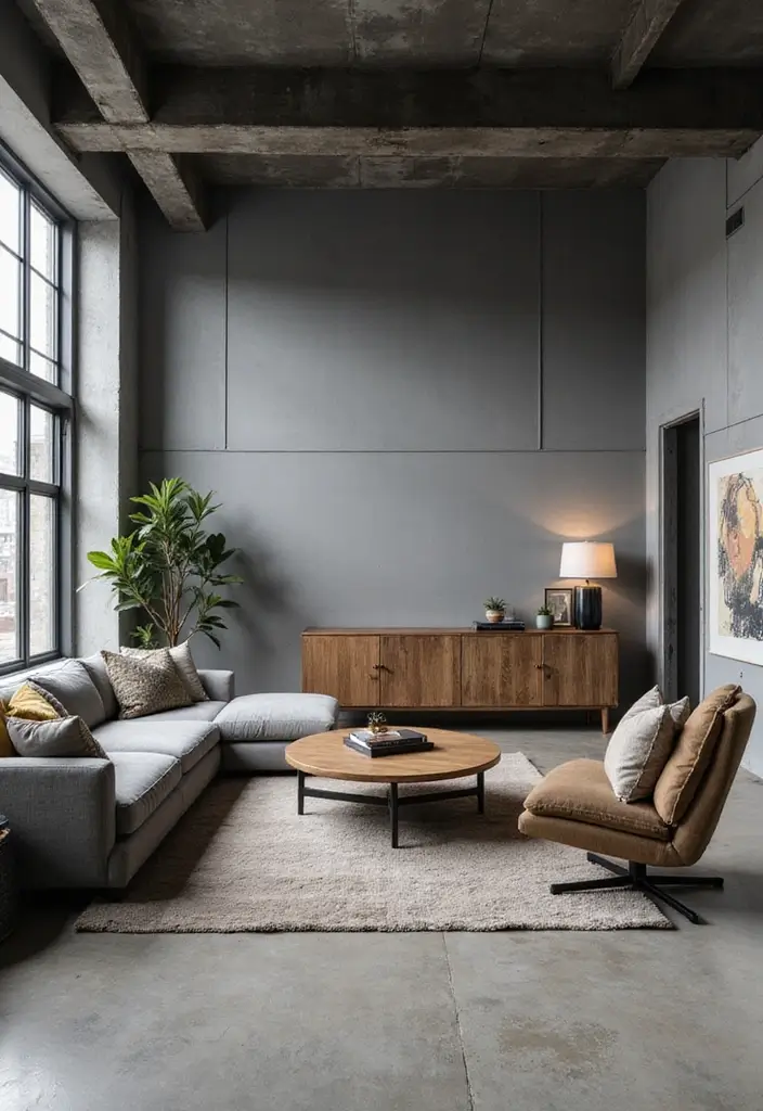 25 Ideas de Salas Color Gris Decoracion Hermosa - 21. Estilo Industrial con Grises