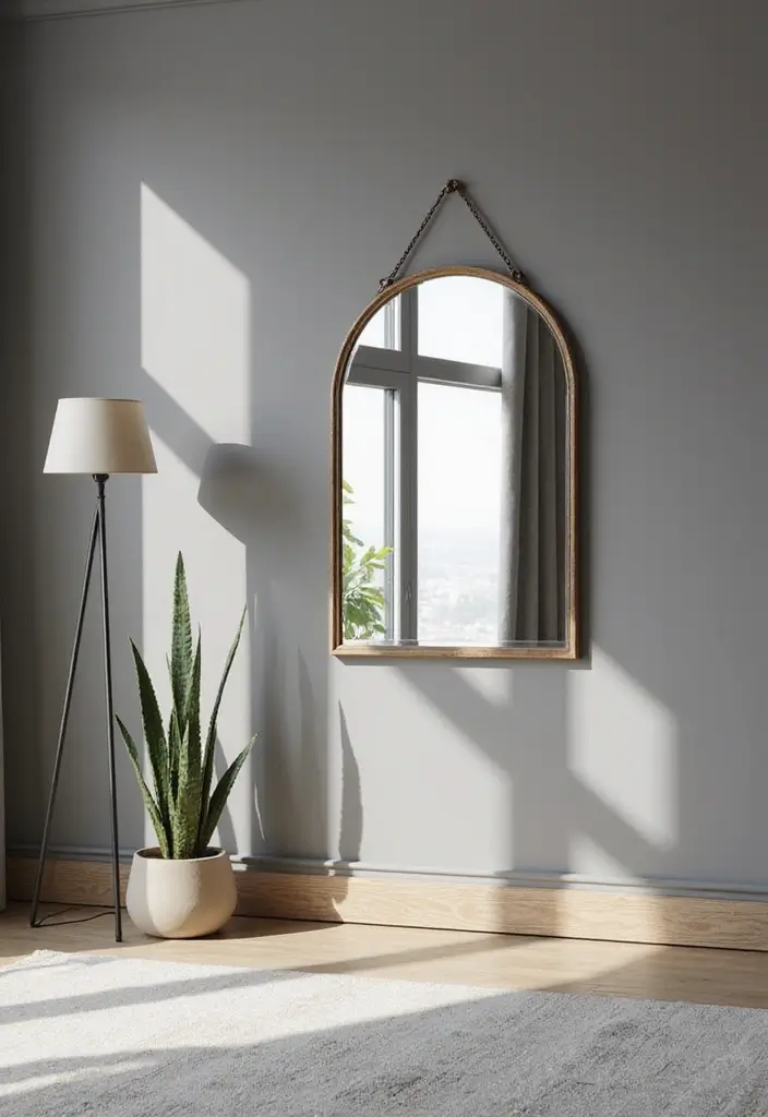 25 Ideas de Salas Color Gris Decoracion Hermosa - 6. Uso de Espejos para Ampliar el Espacio