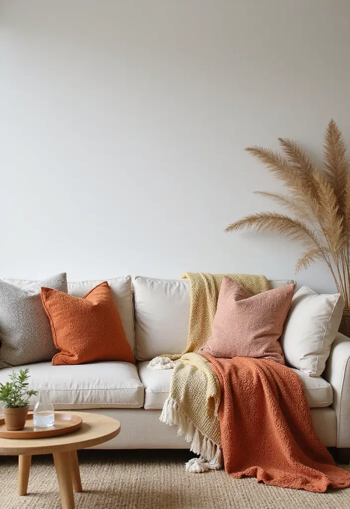 25 Neutral Living Room with Pop of Color Ideas You’ll Love - 11. Cozy Throw Blankets