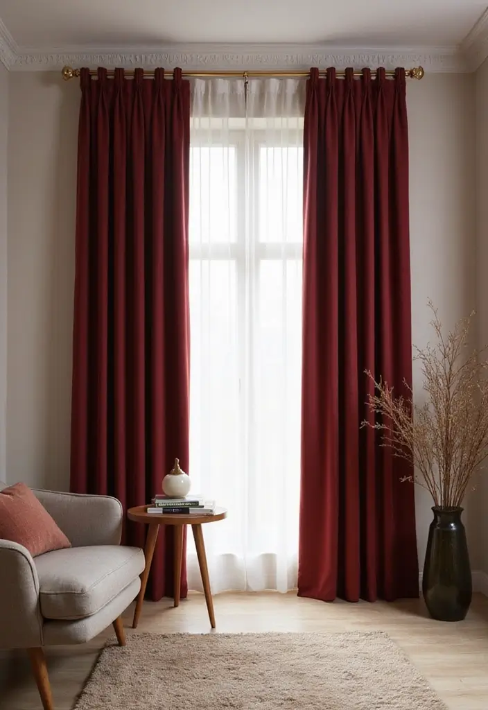 25 Neutral Living Room with Pop of Color Ideas You’ll Love - 14. Elegant Curtains