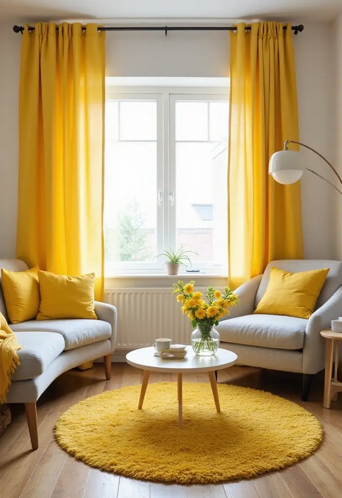 25 Neutral Living Room with Pop of Color Ideas You’ll Love - 2. Bright Yellow Accents