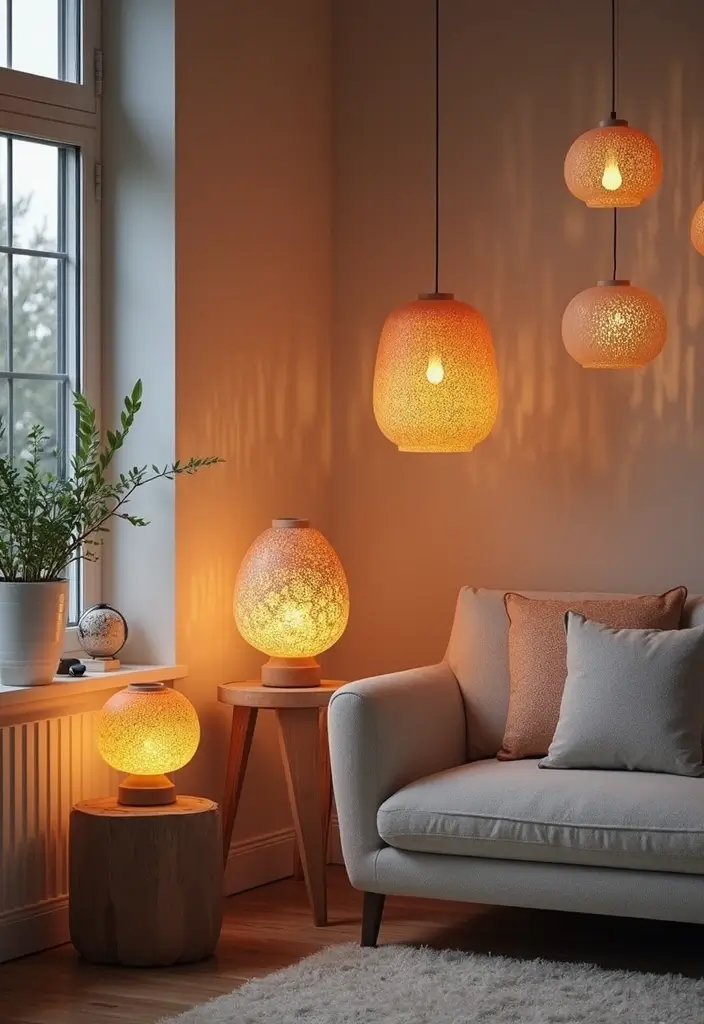 25 Neutral Living Room with Pop of Color Ideas You’ll Love - 22. Bright Colorful Lanterns