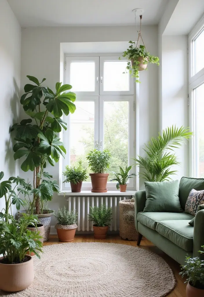 25 Neutral Living Room with Pop of Color Ideas You’ll Love - 4. Greenery Pops