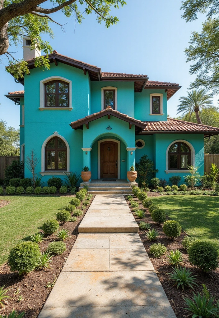 25 Perfect Exterior Paint Colors for House Indian Style Homes 16 25 Perfect Exterior Paint Colors for House Indian Style Homes - 16. Bold Turquoise