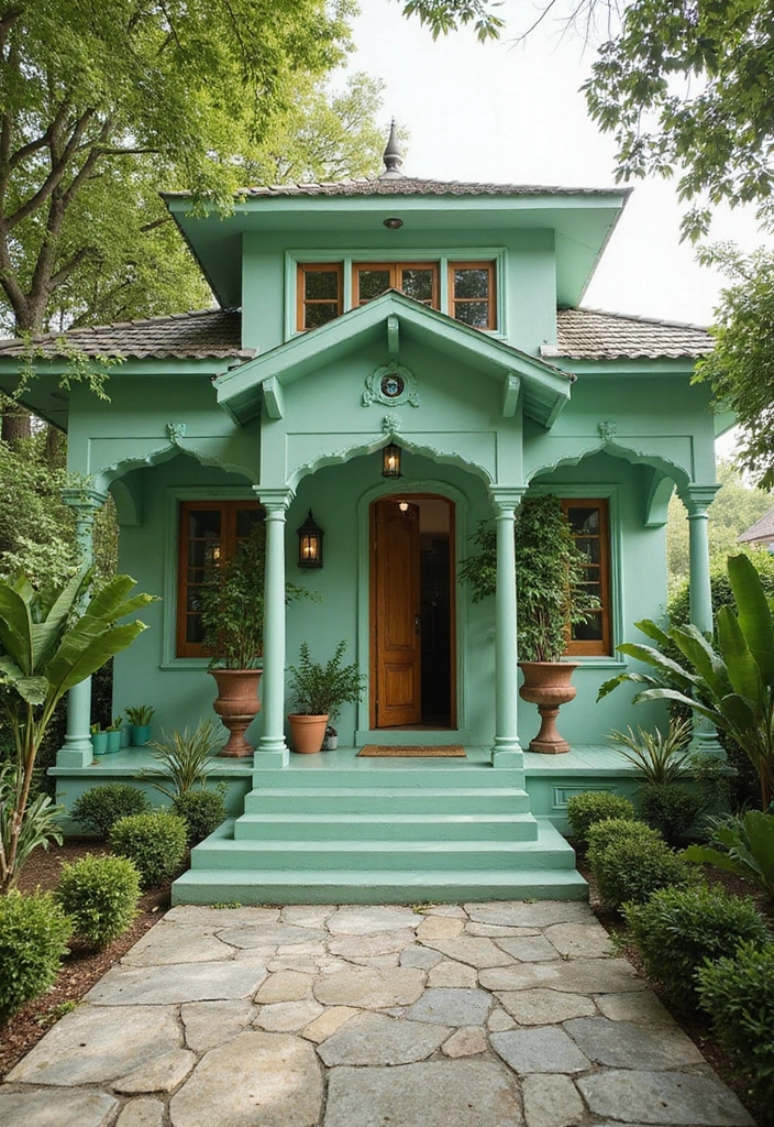 25 Perfect Exterior Paint Colors for House Indian Style Homes 4 25 Perfect Exterior Paint Colors for House Indian Style Homes - 4. Soothing Mint Green
