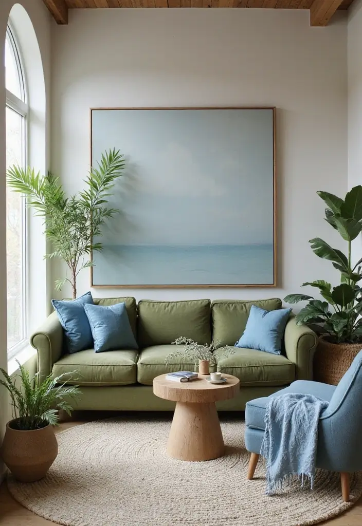 25 Sky Blue Color Combinations That Feel Fresh & Modern - 12. Sky Blue with Olive Green